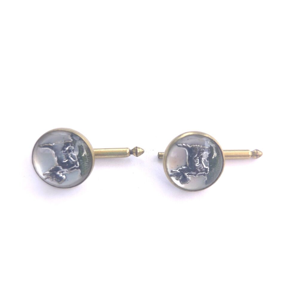 Vintage Scottie Dog Cuff Links Gold Tone Terrier Glass Cabochon Pair